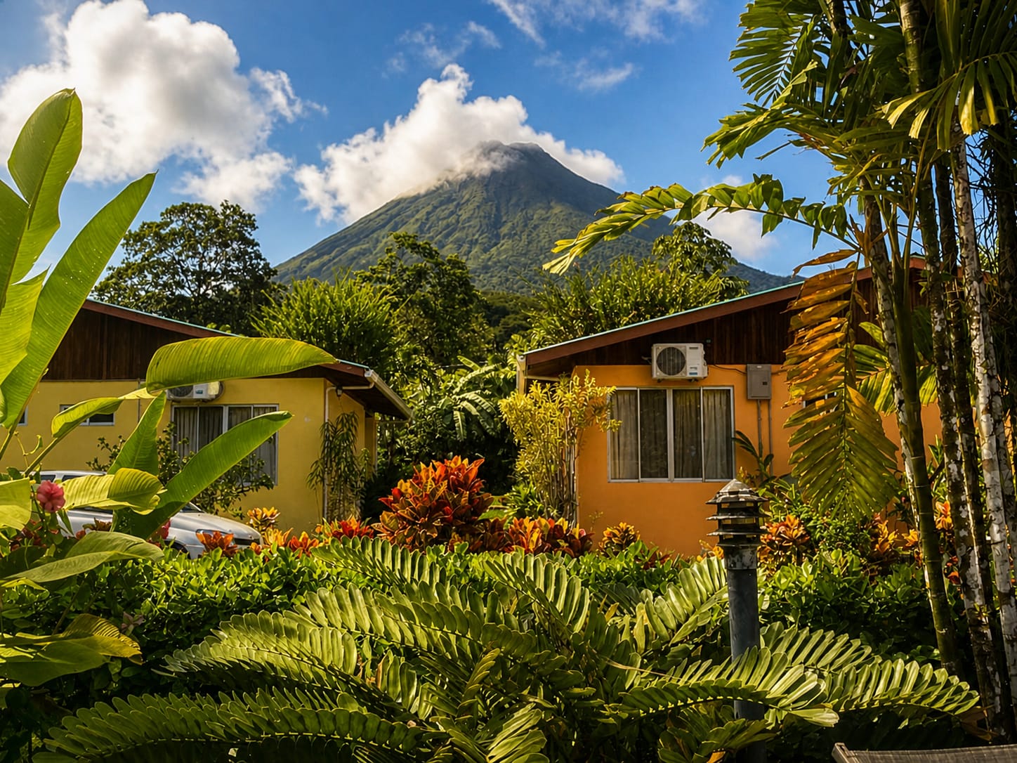 Coffee on a terrace before an Arenal tour day